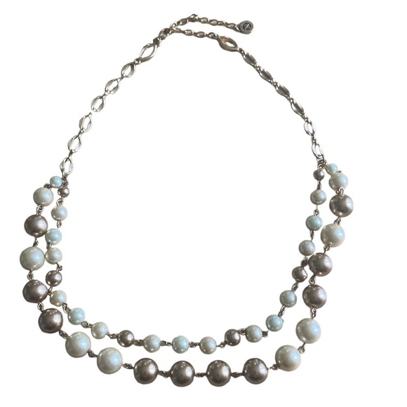 NAPIER 2 tier faux pearl gold plated necklace - Picture 1 of 7